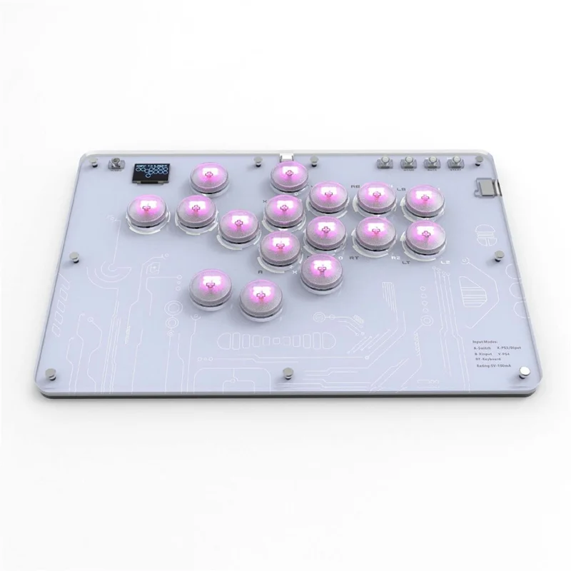 D116 Acrylic Crystal Panel 16-Key Arcade Controller for Sony PlayStation 4 / 3 / Nintendo Switch / PC Fighting Game Keyboard - White