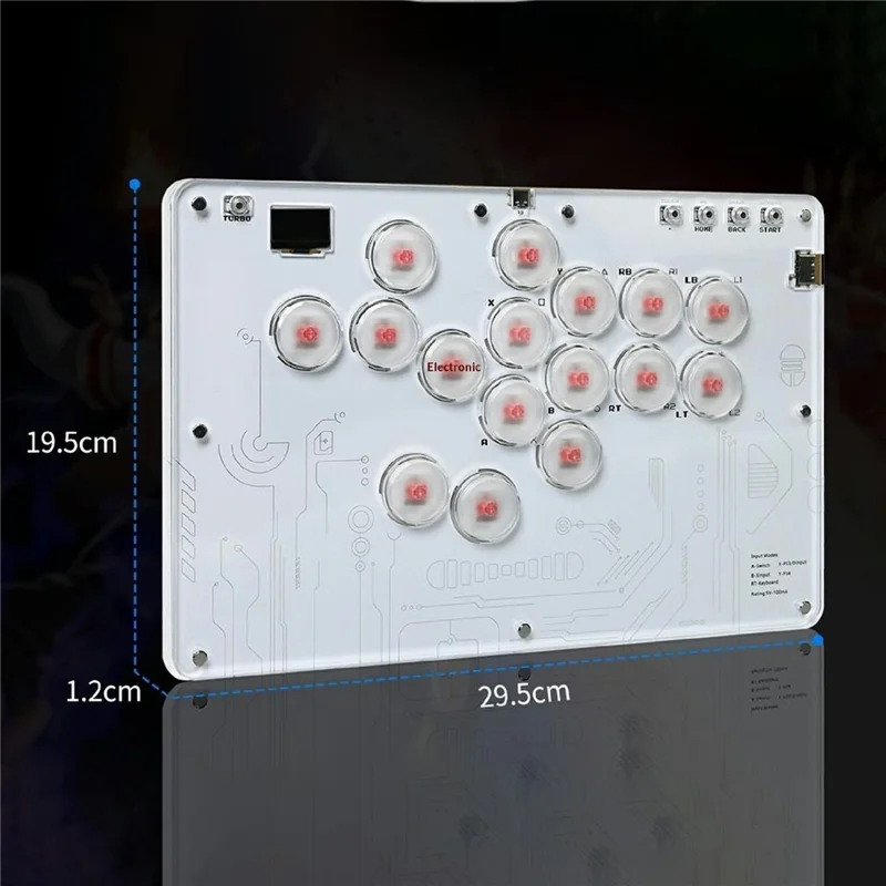 D116 Acrylic Crystal Panel 16-Key Arcade Controller for Sony PlayStation 4 / 3 / Nintendo Switch / PC Fighting Game Keyboard - White