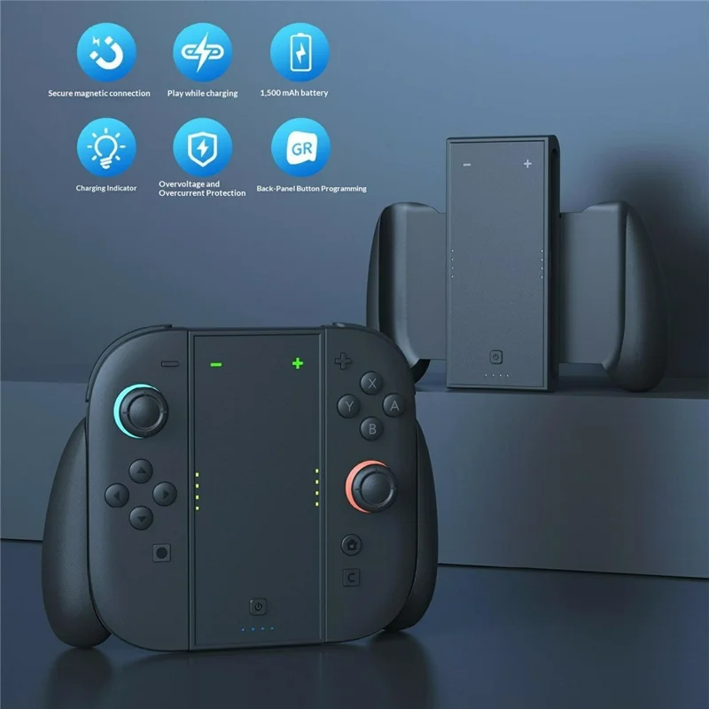 SW2070 Charging Grip for Nintendo Switch 2 Joy-Con Controller 1500mAh Portable Charger with Back Button - Black