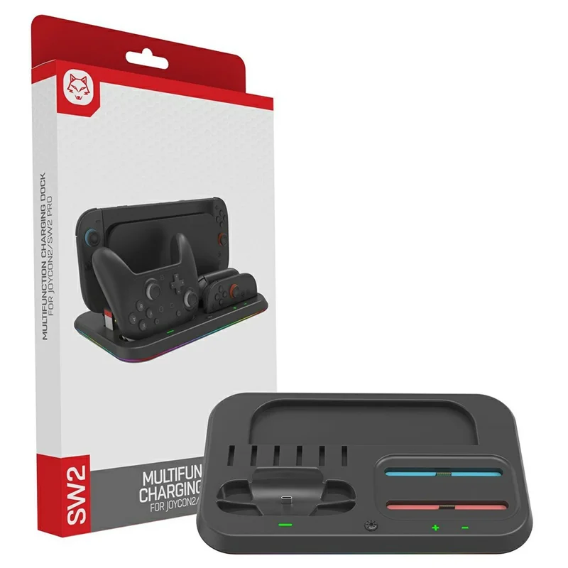 SW2-041 For Nintendo Switch 2 Joy-Con Controller 4 in 1 RGB Charging Station Console Dock - Black