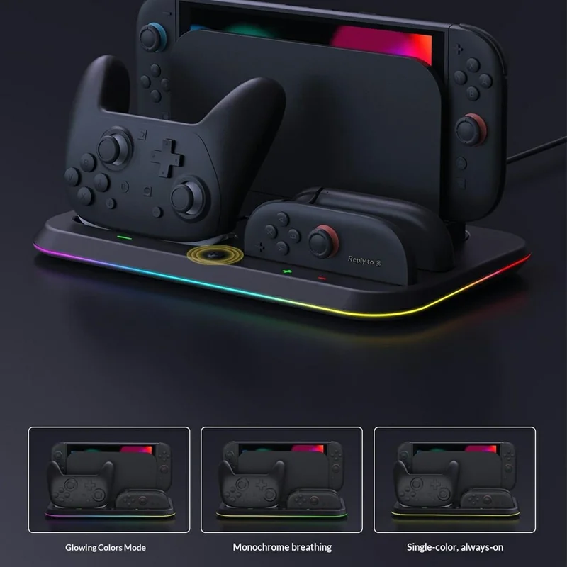 SW2-041 For Nintendo Switch 2 Joy-Con Controller 4 in 1 RGB Charging Station Console Dock - Black