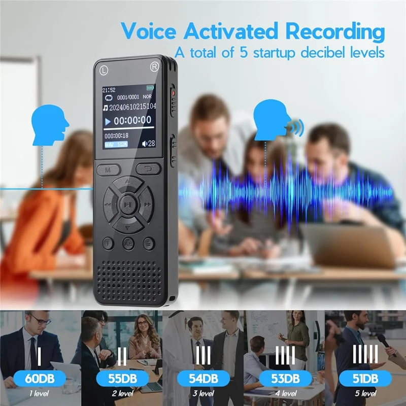 T51 Digital Voice Recorder Built-in 8GB Memory Noise Reduction 1.44 Inch TFT Screen MP3 Player - Black