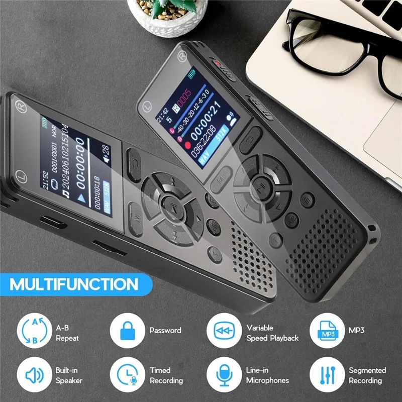 T51 Digital Voice Recorder Built-in 8GB Memory Noise Reduction 1.44 Inch TFT Screen MP3 Player - Black