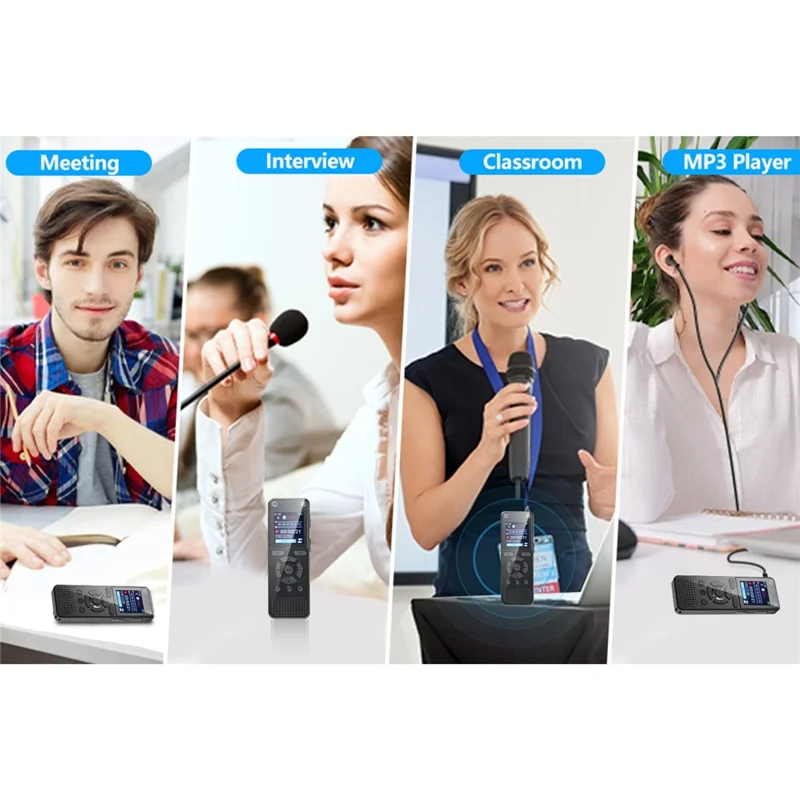 T51 Digital Voice Recorder Built-in 8GB Memory Noise Reduction 1.44 Inch TFT Screen MP3 Player - Black