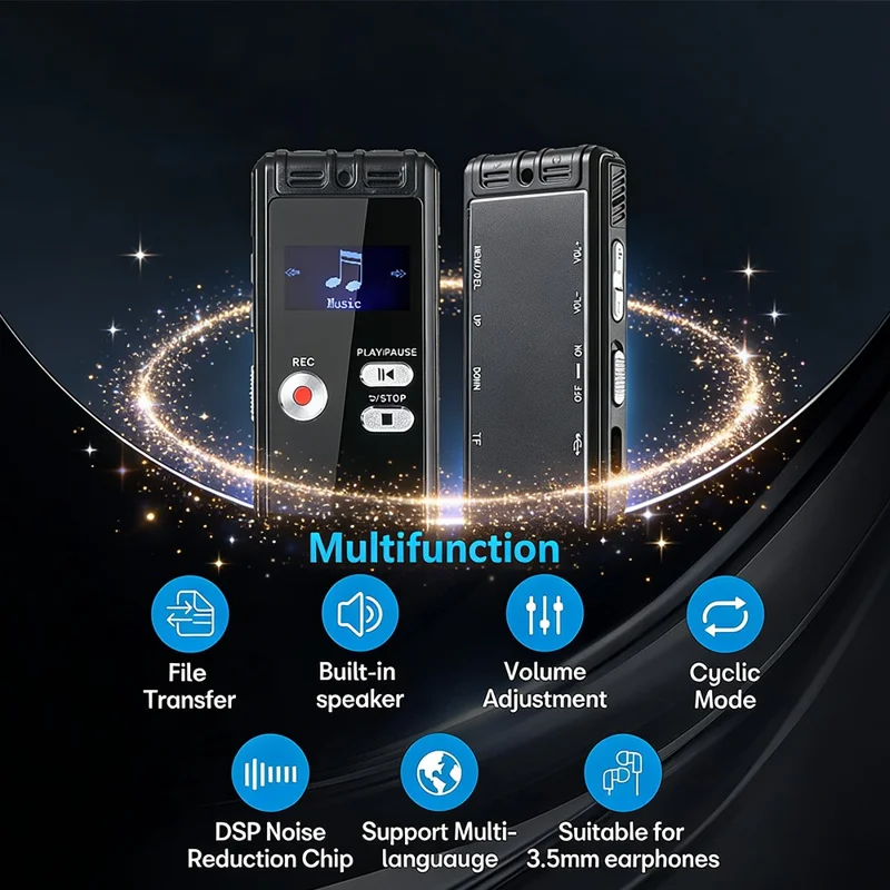 N15 Digital Voice Recorder 0.96 Inch LCD Screen Multifunctional MP3 Player, without Memory - Black