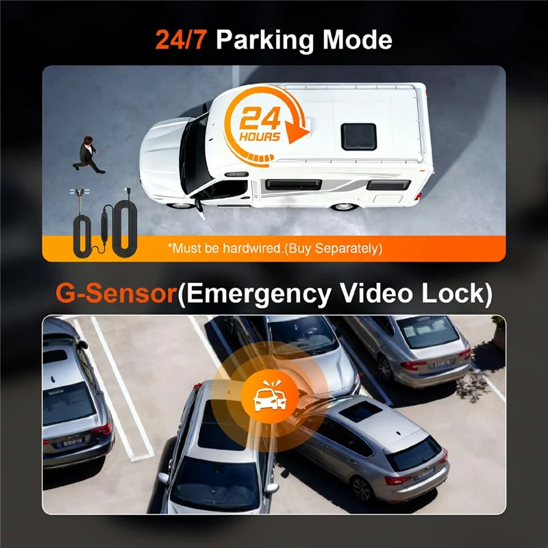 F311 3-Channel Dash Cam 4K+2K+2K 3.19 inch Screen 24H Parking Monitor G-Sensor Loop Recording, ACC Powered (without TF Card) - Black