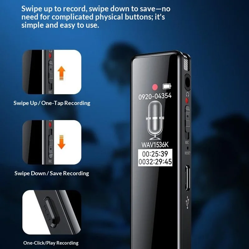 8830 16GB Digital Voice Recorder 0.96-Inch TFT Display 360-Degree Panoramic Microphone Audio Recorder - Black