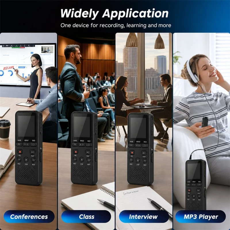 P329 8GB Digital Voice Recorder 1536Kbps PCM Noise Reduction Voice Activated Recording A-B Repeat 1.44 inch LCD Screen - Black