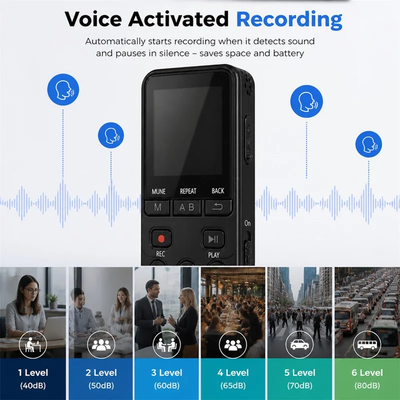 P329 8GB Digital Voice Recorder 1536Kbps PCM Noise Reduction Voice Activated Recording A-B Repeat 1.44 inch LCD Screen - Black