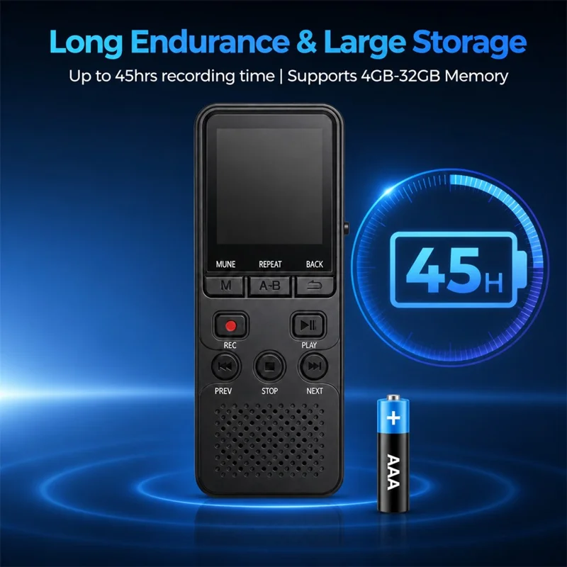 P329 8GB Digital Voice Recorder 1536Kbps PCM Noise Reduction Voice Activated Recording A-B Repeat 1.44 inch LCD Screen - Black