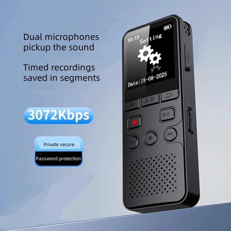 P329 8GB Digital Voice Recorder 1536Kbps PCM Noise Reduction Voice Activated Recording A-B Repeat 1.44 inch LCD Screen - Black