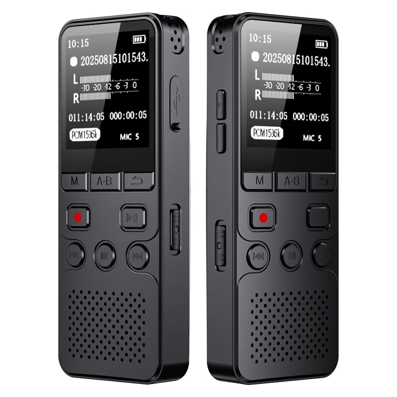 P329 8GB Digital Voice Recorder 1536Kbps PCM Noise Reduction Voice Activated Recording A-B Repeat 1.44 inch LCD Screen - Black