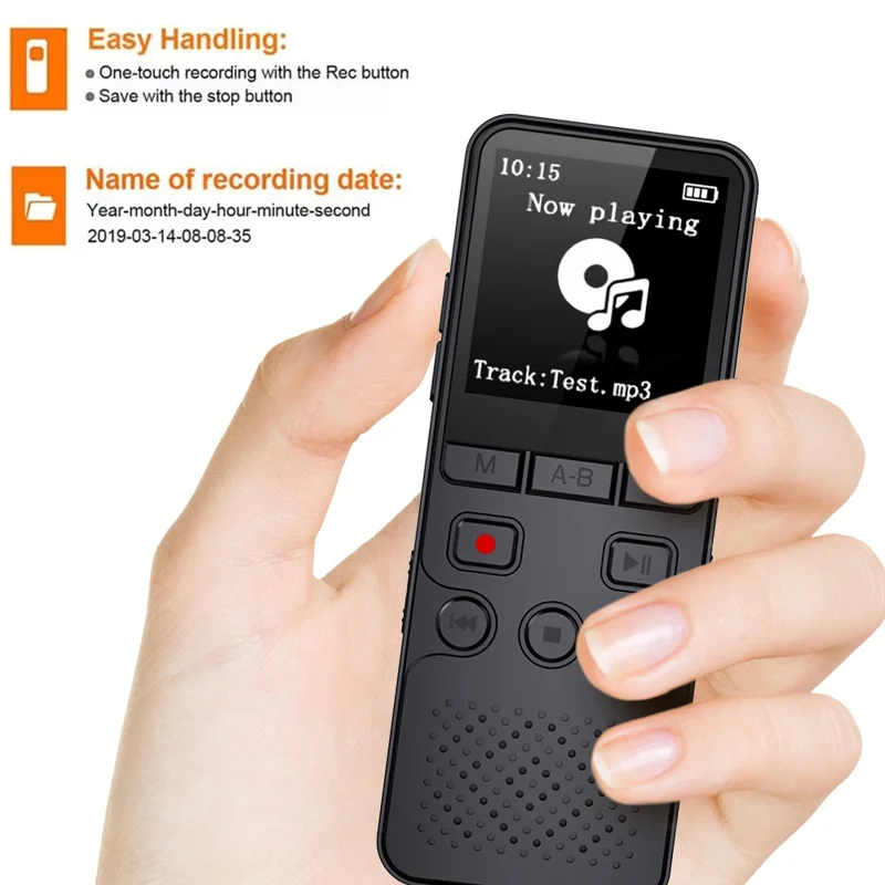 P329 8GB Digital Voice Recorder 1536Kbps PCM Noise Reduction Voice Activated Recording A-B Repeat 1.44 inch LCD Screen - Black