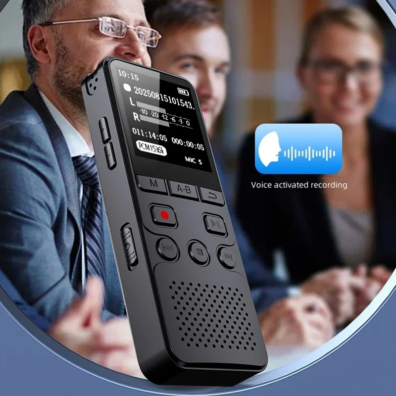 P329 8GB Digital Voice Recorder 1536Kbps PCM Noise Reduction Voice Activated Recording A-B Repeat 1.44 inch LCD Screen - Black