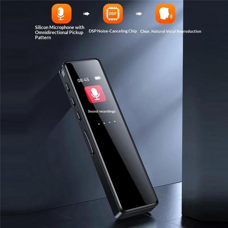 8GB Digital Voice Recorder 0.96-Inch TFT Display 360-Degree Panoramic Microphone Audio Recorder - Black