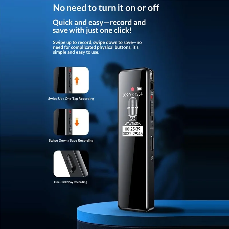 8GB Digital Voice Recorder 0.96-Inch TFT Display 360-Degree Panoramic Microphone Audio Recorder - Black