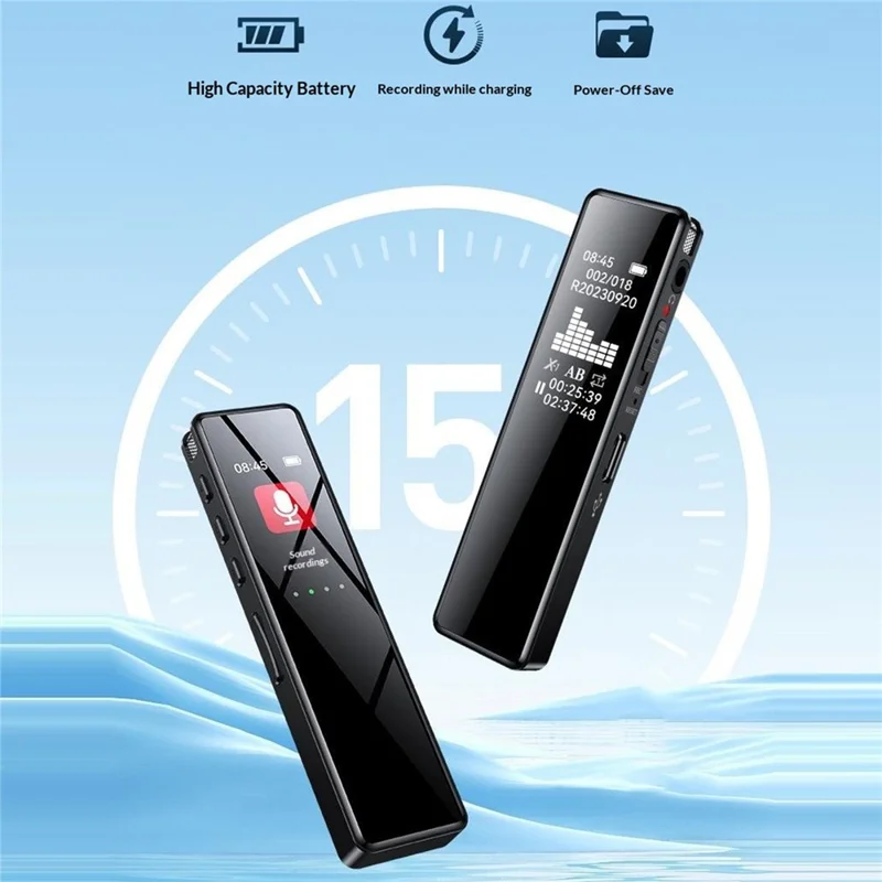 8830 32GB Digital Voice Recorder 0.96-Inch TFT Display 360-Degree Panoramic Microphone Audio Recorder - Black