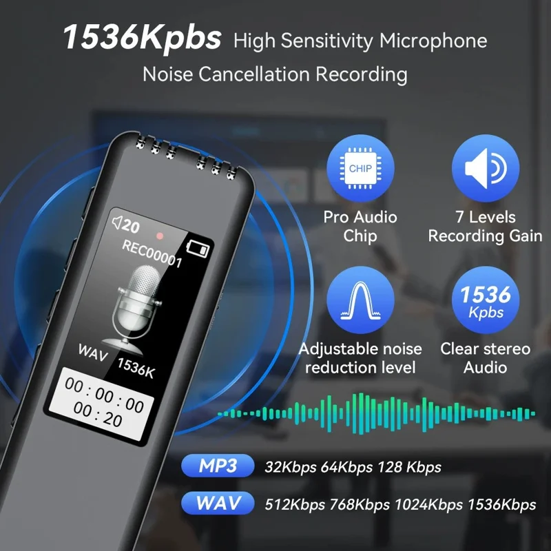 8832 32GB Digital Voice Recorder Noise Reduction Audio Recorder for Meetings Classes and Interviews - Black