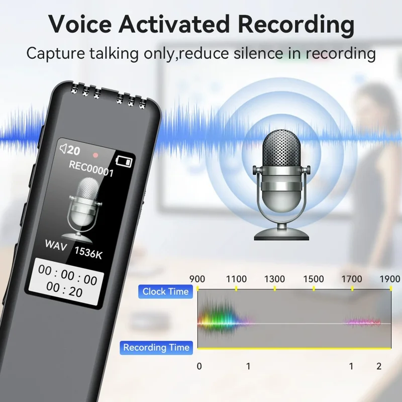 8832 128GB Digital Voice Recorder Noise Reduction Audio Recorder for Meetings Classes and Interviews - Black