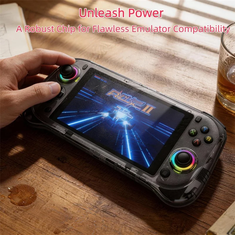 J55 128GB Storage Handheld Gaming Console 5.5 Inch HD Screen Dual Joysticks RGB Lighting for Gaming - White