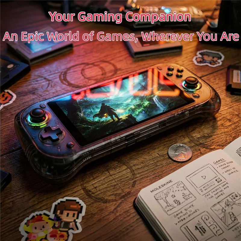 J55 128GB Storage Handheld Gaming Console 5.5 Inch HD Screen Dual Joysticks RGB Lighting for Gaming - White