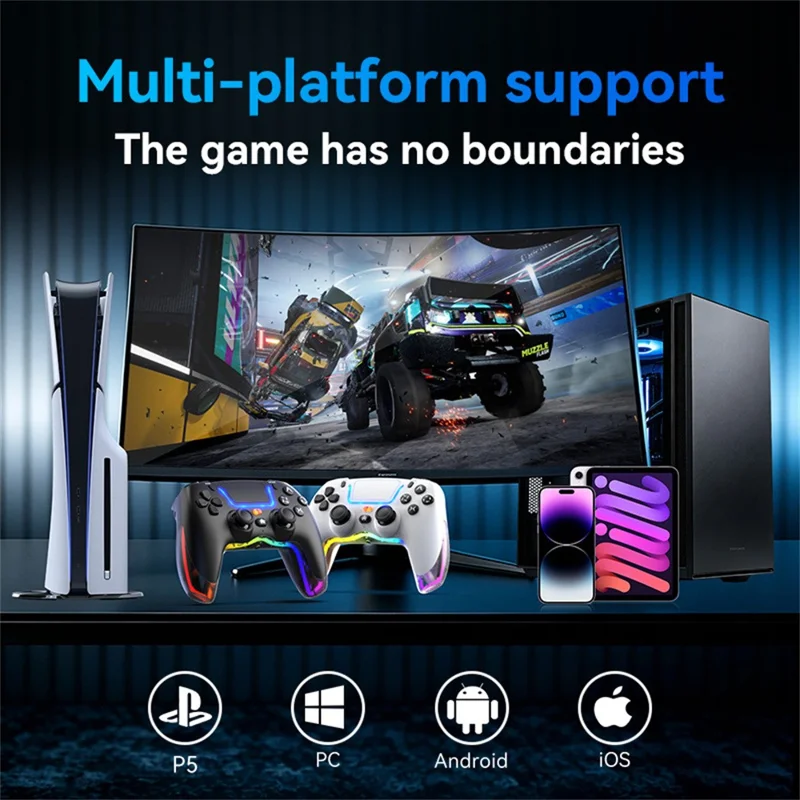 Drahtloser Game-Controller P07 mit Hall-Effekt-Joysticks, Bluetooth-kompatibel 5.4, 1000-mAh-Akku für Sony PlayStation 5, Android, PC und iOS – Schwarz