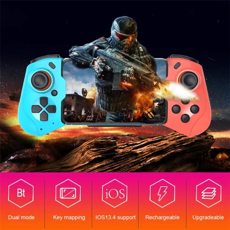 Controlador de Jogo sem Fio Bluetooth Retrátil MOCUTE 060 para Celular Android/iOS - Azul/Vermelho