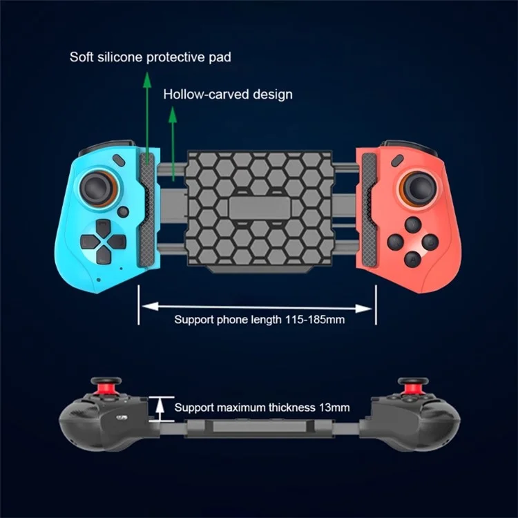 Controlador de Jogo sem Fio Bluetooth Retrátil MOCUTE 060 para Celular Android/iOS - Azul/Vermelho