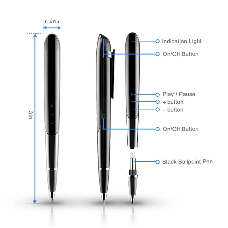 Q9 8 go Portable Audio Recorder Enregistreur Numérique Enregistreur à Enregistreur Avec Affichage OLED + Stylo Écriture 2 en 1 Pour Les Entretiens de Nouvelles Réunion D'affaires