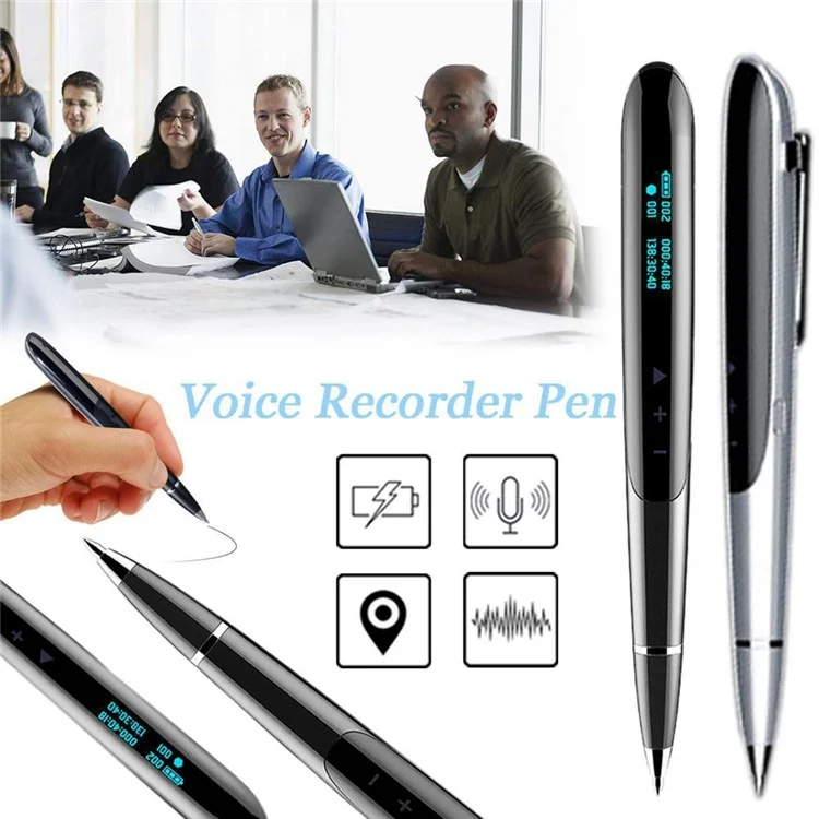 Q9 16 Go Enregistreur Vocal Numérique Réduction de Bruit avec Écran OLED + Stylo Stylo 2 en 1 pour Interviews de Presse, Réunions d'Affaires