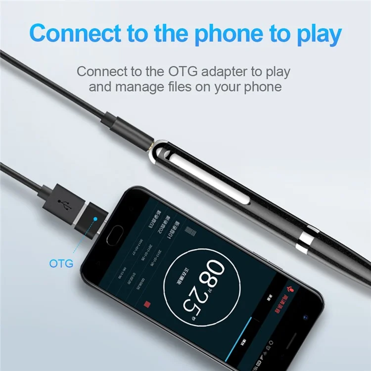 Q96 64 Go Dictaphone d'enregistrement audio Dictaphone à activation vocale Stylo enregistreur vocal numérique réinscriptible