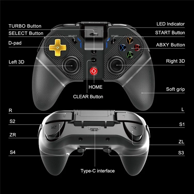 IPEGA PG-9218 Bluetooth Cordless Gamepad Controlador de Jogo Sem Fio com Receptor 2.4G Botão Programável para Nintendo Switch/PS3/PC