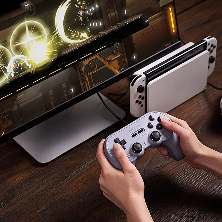 8Bitdo Pro 2 Controlador Com Fio Gamepad De Console De Vapor De Vapor Com Vibração Modificável Para Interruptor / Windows Nintendo - Branco