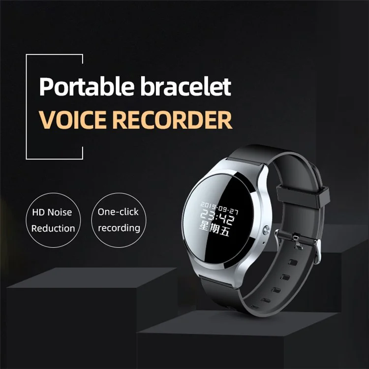 Bracelet enregistreur vocal numérique S8 16 Go Montre Cryptage du mot de passe Enregistreur audio pour cours, réunions, entretiens, classes