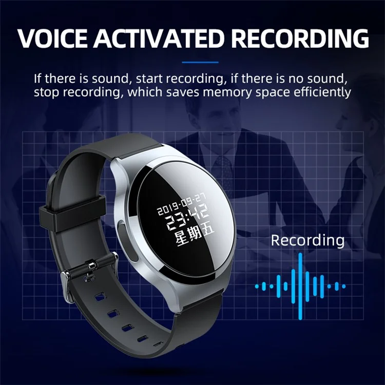 Bracelet enregistreur vocal numérique S8 16 Go Montre Cryptage du mot de passe Enregistreur audio pour cours, réunions, entretiens, classes