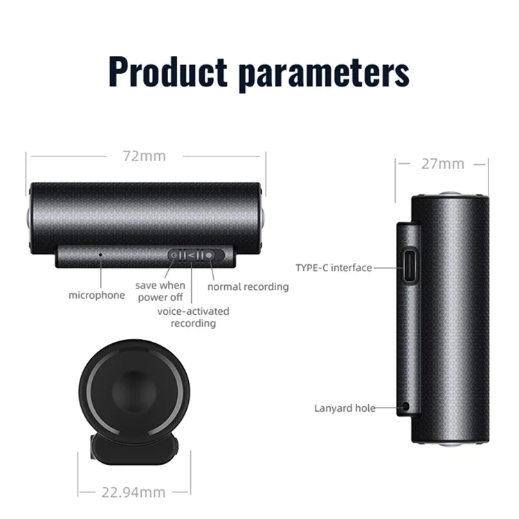 Q76 32GB Mini Gravador de Voz Ativado por Voz com Imã Resistente Bateria de 365 Dias Carimbo de Tempo e Sincronização de Dados para Palestras, Reuniões e Entrevistas 