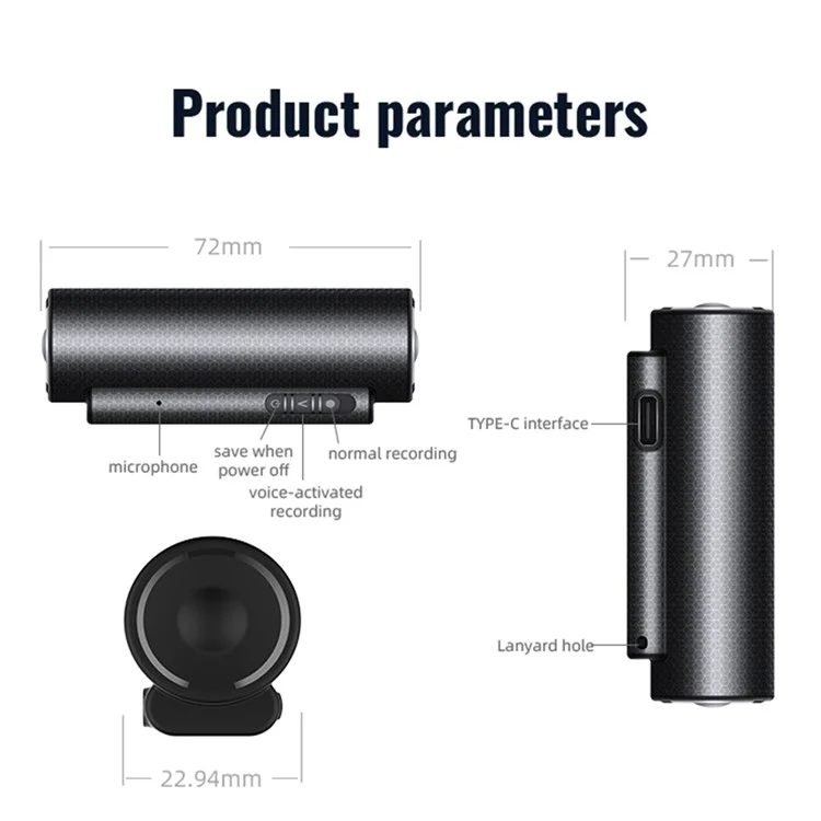 Q76 32GB Strong Mini Voice Recorder Activado Activado 365 Días la Sincronización de Datos de Tiempo de Tiempo de Tiempo en Espera Para Reuniones de Conferencias Entrevistas