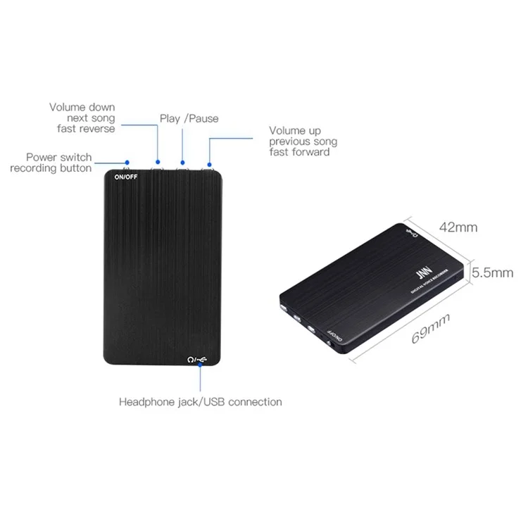 Enregistreur vocal intelligent M2 32 Go de réduction du bruit ambiant de taille poche avec cryptage et stockage audio
