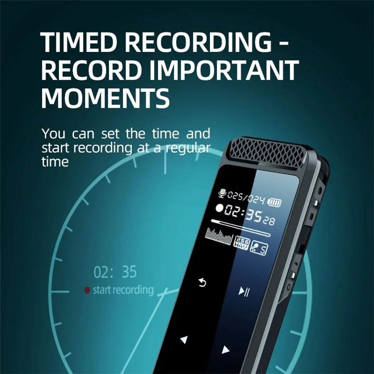 Q55 8 Go Enregistreur Vocal avec Écran Tactile de Reconnaissance Vocale en Alliage de Zinc Lecture MP3 Enregistrement d'une Touche Enregistreur Vocal pour Conférences Réunions Cours