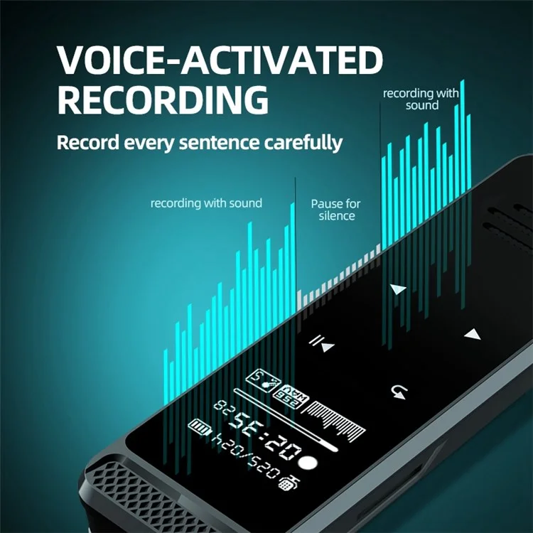 Q55 8 Go Enregistreur Vocal avec Écran Tactile de Reconnaissance Vocale en Alliage de Zinc Lecture MP3 Enregistrement d'une Touche Enregistreur Vocal pour Conférences Réunions Cours
