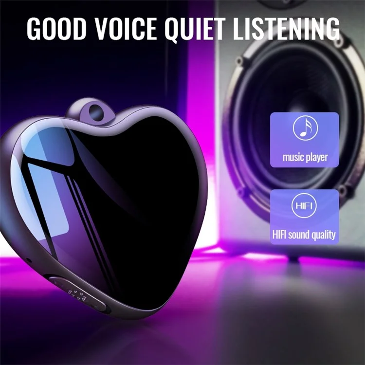 Q66 64GB DSP Noise Reduction Heart-Shaped Pendant Audio Recorder Zinc Alloy Play Recording Voice Recording Device for Lectures Meetings Classes