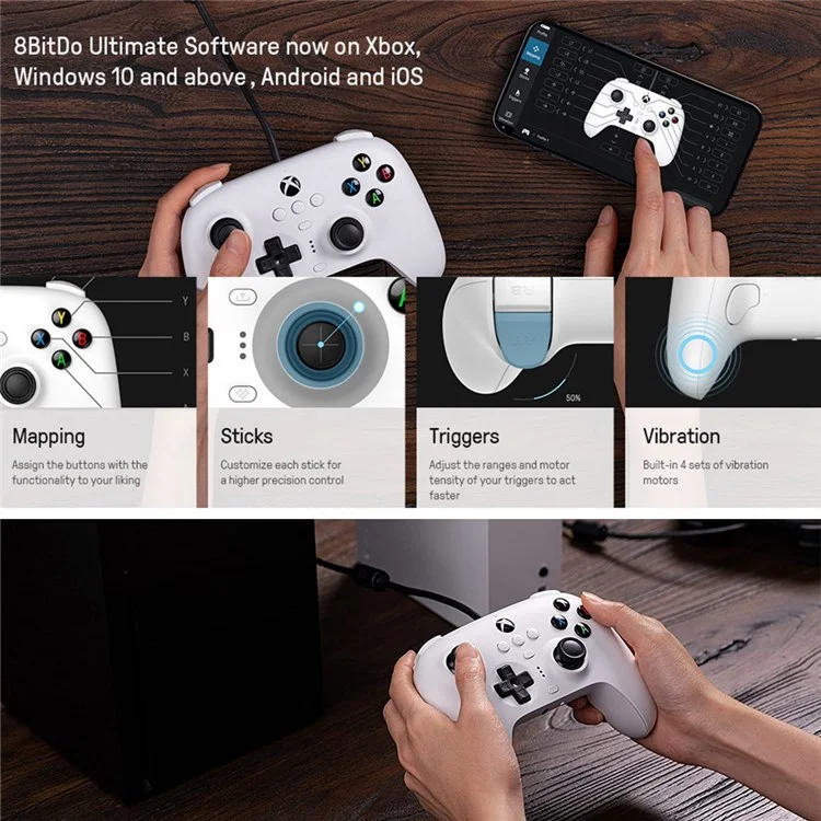 8BITDO Wired Game Controller Joystick Vibration Gamepad for Xbox One/Series X/Series S / Windows 10/11 - White