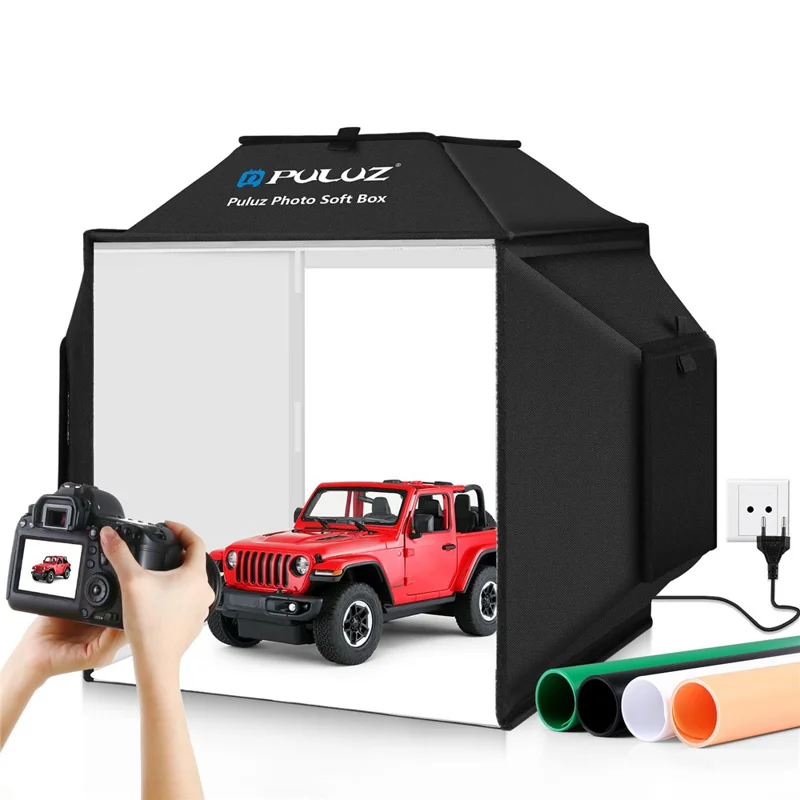 PULUZ PU5042 40cm Folding 5500K Studio Shooting Tent Soft Box Photography Lighting Kit with 4 Colors PVC Backdrops (Black, Orange, White, Green) - EU Plug