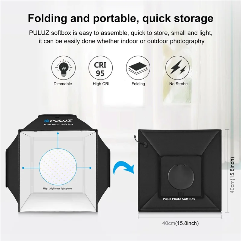PULUZ PU5042 40cm Folding 5500K Studio Shooting Tent Soft Box Photography Lighting Kit with 4 Colors PVC Backdrops (Black, Orange, White, Green) - EU Plug