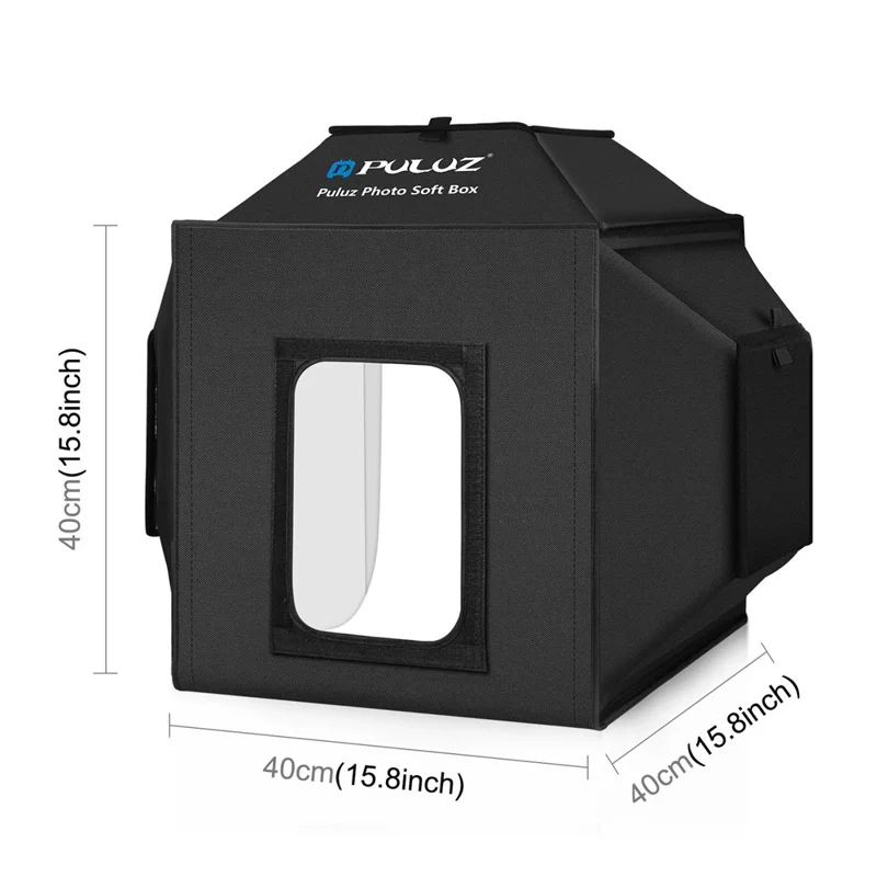 PULUZ PU5042 40cm Folding 5500K Studio Shooting Tent Soft Box Photography Lighting Kit with 4 Colors PVC Backdrops (Black, Orange, White, Green) - EU Plug