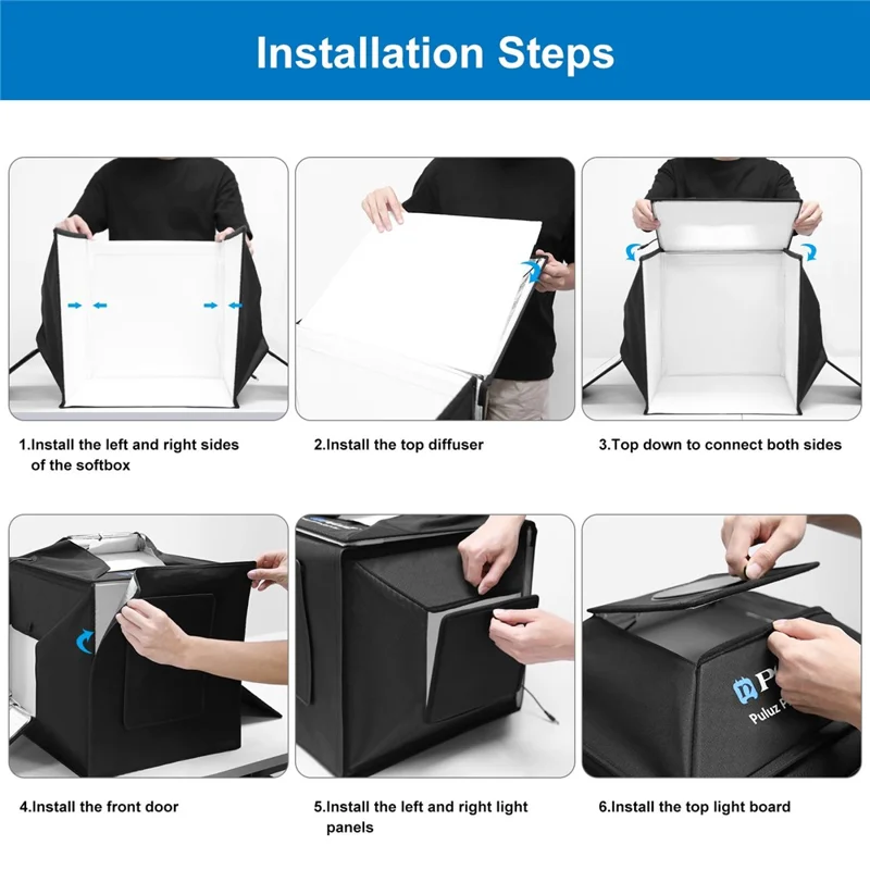 PULUZ PU5042 40cm Folding 5500K Studio Shooting Tent Soft Box Photography Lighting Kit with 4 Colors PVC Backdrops (Black, Orange, White, Green) - EU Plug