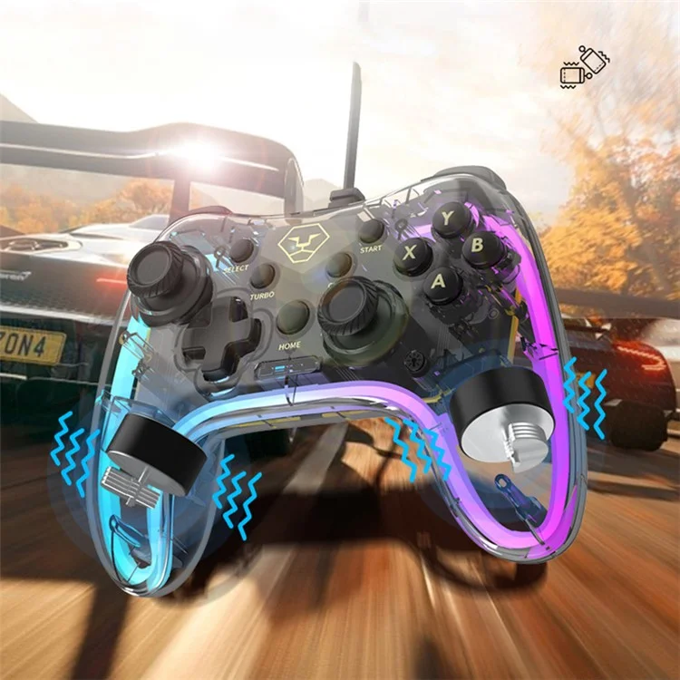 AOLION AL-PC2039 Pour Nintendo Switch Ordinateur Transparent Gamepad filaire RGB Light Game Controller