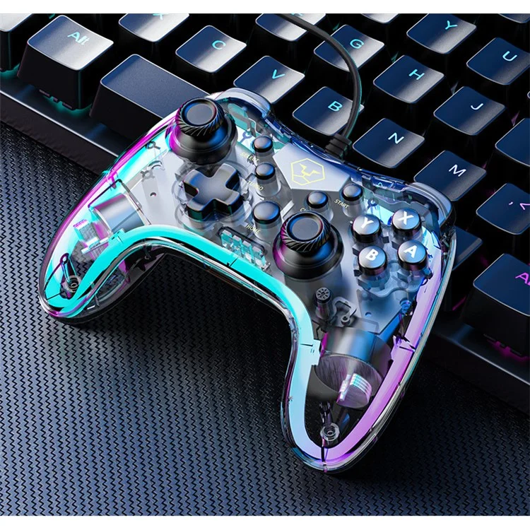 AOLION AL-PC2039 Pour Nintendo Switch Ordinateur Transparent Gamepad filaire RGB Light Game Controller