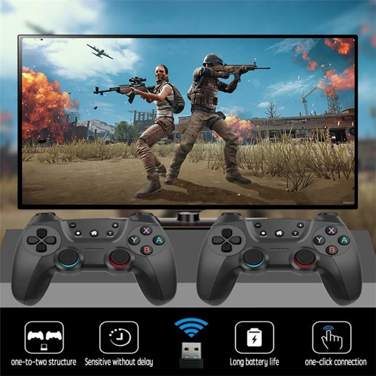 KM-029 2.4G Wireless Controllers 1 to 2 USB Receiver with 2 Gamepad Compatible with PC / Linux / Android / TV Box - Blue