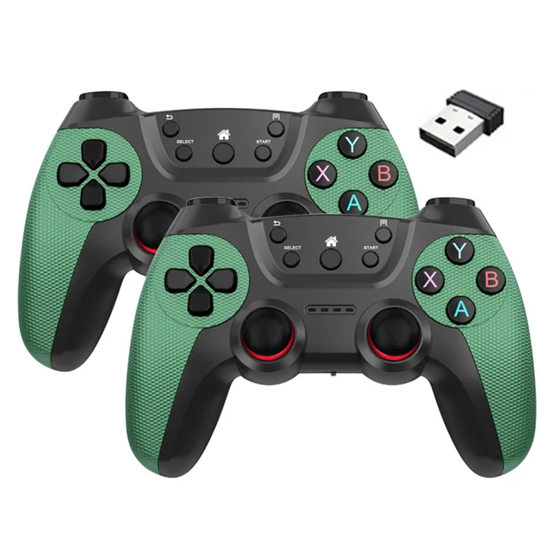 KM-029 2.4G Wireless Controllers 1 to 2 USB Receiver with 2 Gamepad Compatible with PC / Linux / Android / TV Box - Green